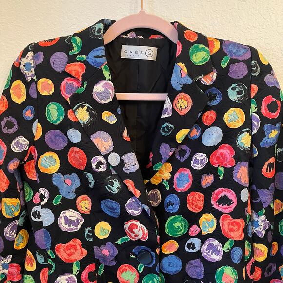 VTG Gres Blazer Women's XS S Black Jacquard Abstract Floral Unique Artsy Artwear - Picture 7 of 16